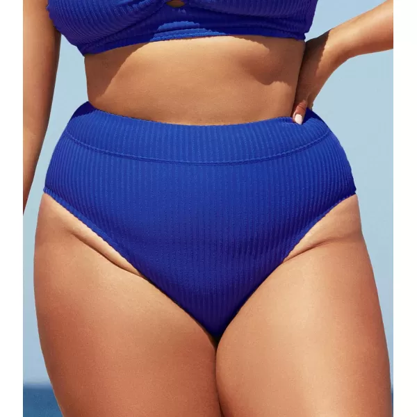 imageCUPSHE Women Swimsuit Plus Size Bikini Bottom High Waisted Ribbed Texture Modest Widen Band Bathing SuitRoyal Blue