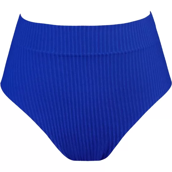 imageCUPSHE Women Swimsuit Plus Size Bikini Bottom High Waisted Ribbed Texture Modest Widen Band Bathing SuitRoyal Blue