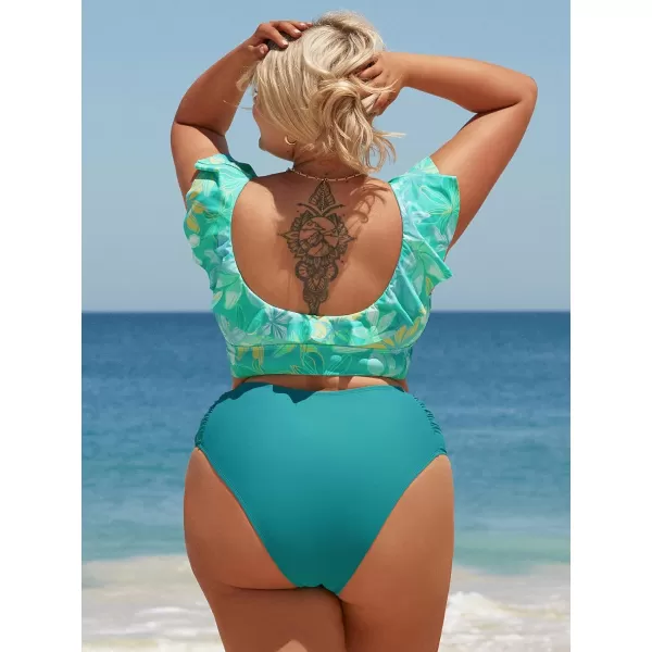 imageCUPSHE Women Swimsuit Plus Size Bikini Bottom High Waisted Ruched Cheeky Simple Bathing SuitTeal