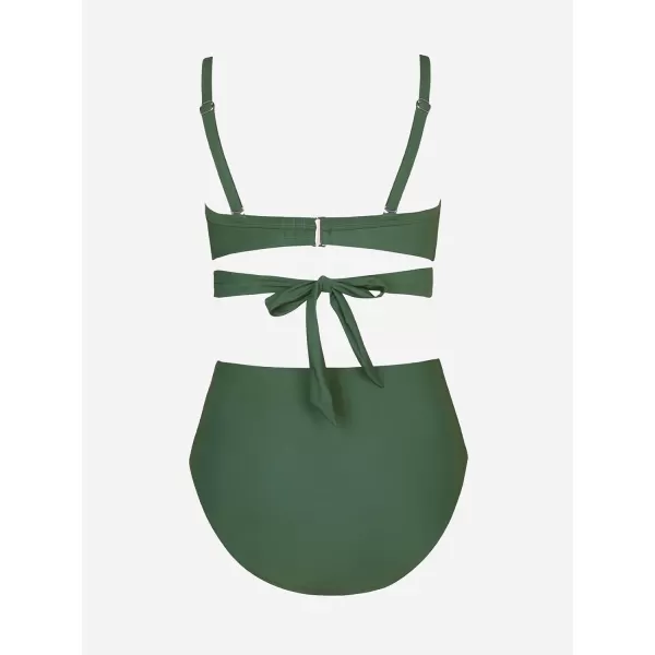 imageCUPSHE Women Swimsuit Plus Size Bikini Set High Waisted Wrapped Front Self Tie Back Knotted BottomArmy Green
