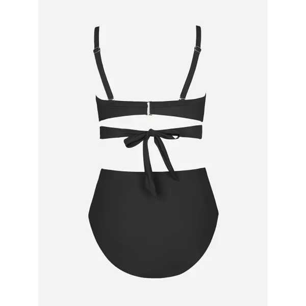 imageCUPSHE Women Swimsuit Plus Size Bikini Set High Waisted Wrapped Front Self Tie Back Knotted BottomBlack
