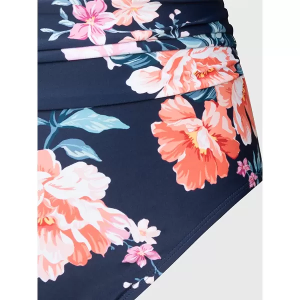 imageCUPSHE Women Swimsuit Plus Size Bikini Set Two Piece Bathing Suit V Neck High Waisted Flowy Ruffle Hem FloralNavy Blue