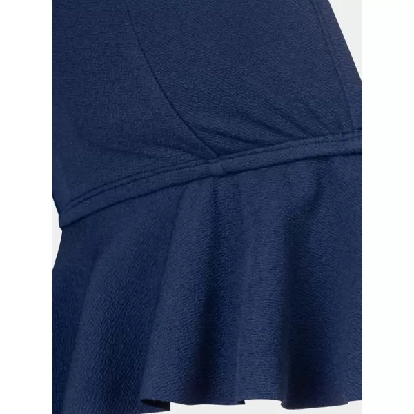 imageCUPSHE Women Swimsuit Plus Size Bikini Set Two Piece Bathing Suit V Neck High Waisted Flowy Ruffle Hem FloralNavy Blue