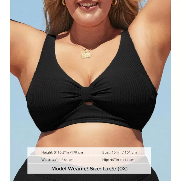imageCUPSHE Women Swimsuit Plus Size Bikini Top Ribbed Texture Knotted Front Fixed Wide Straps No BottomBlack