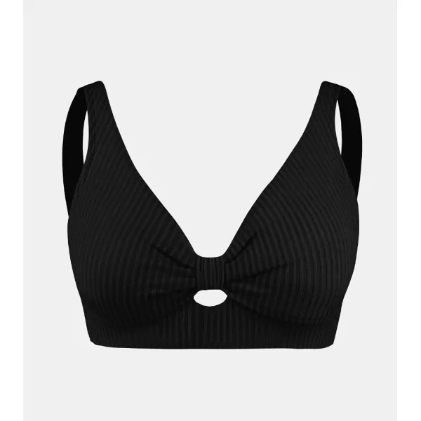 imageCUPSHE Women Swimsuit Plus Size Bikini Top Ribbed Texture Knotted Front Fixed Wide Straps No BottomBlack