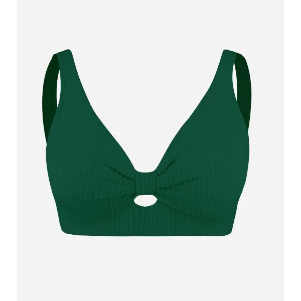 imageCUPSHE Women Swimsuit Plus Size Bikini Top Ribbed Texture Knotted Front Fixed Wide Straps No BottomGreen