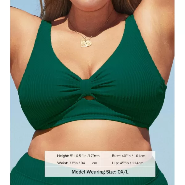 imageCUPSHE Women Swimsuit Plus Size Bikini Top Ribbed Texture Knotted Front Fixed Wide Straps No BottomGreen