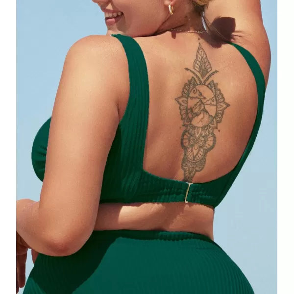 imageCUPSHE Women Swimsuit Plus Size Bikini Top Ribbed Texture Knotted Front Fixed Wide Straps No BottomGreen