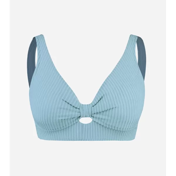 imageCUPSHE Women Swimsuit Plus Size Bikini Top Ribbed Texture Knotted Front Fixed Wide Straps No BottomLight Blue