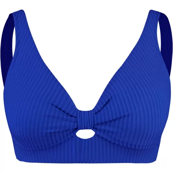 imageCUPSHE Women Swimsuit Plus Size Bikini Top Ribbed Texture Knotted Front Fixed Wide Straps No BottomRoyal Blue