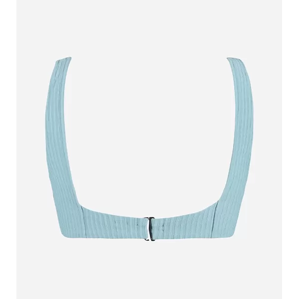 imageCUPSHE Women Swimsuit Plus Size Bikini Top Ribbed Texture Knotted Front Widen Trim with Fixed Wide StrapsLight Blue