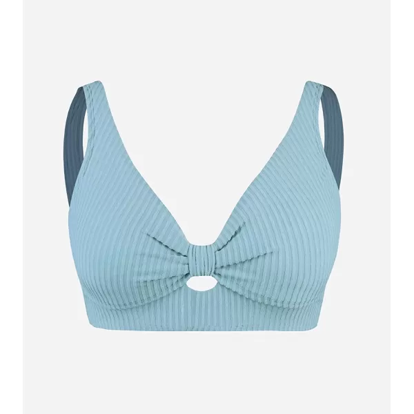 imageCUPSHE Women Swimsuit Plus Size Bikini Top Ribbed Texture Knotted Front Widen Trim with Fixed Wide StrapsLight Blue