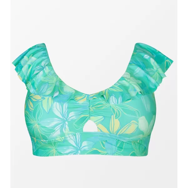 imageCUPSHE Women Swimsuit Plus Size Bikini Top Ruffle Scoop Neck Cutout Front Widen Hem No BottomLight Greeen