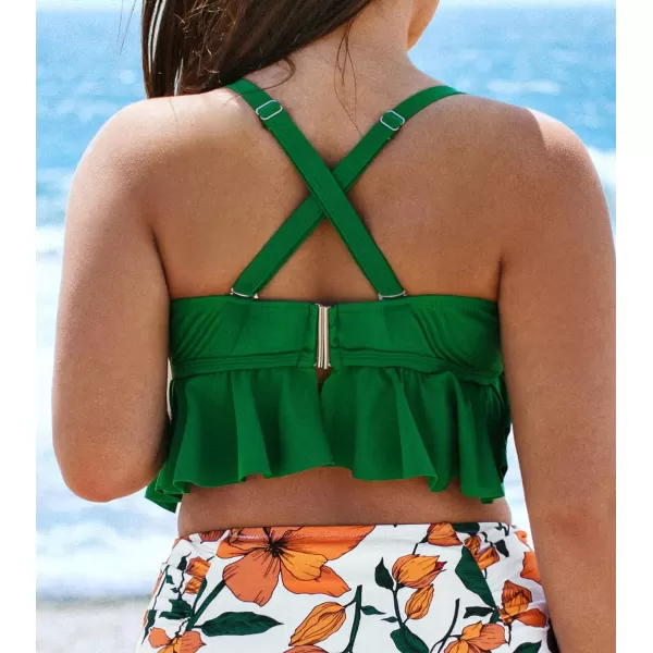 imageCUPSHE Women Swimsuit Plus Size Bikini Top Triangle Bralette Flowy Ruffle Hem with Adjustable Straps No BottomGreen