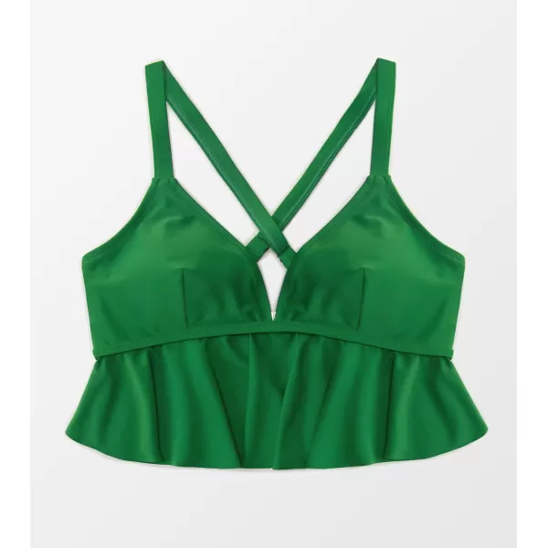 imageCUPSHE Women Swimsuit Plus Size Bikini Top Triangle Bralette Flowy Ruffle Hem with Adjustable Straps No BottomGreen