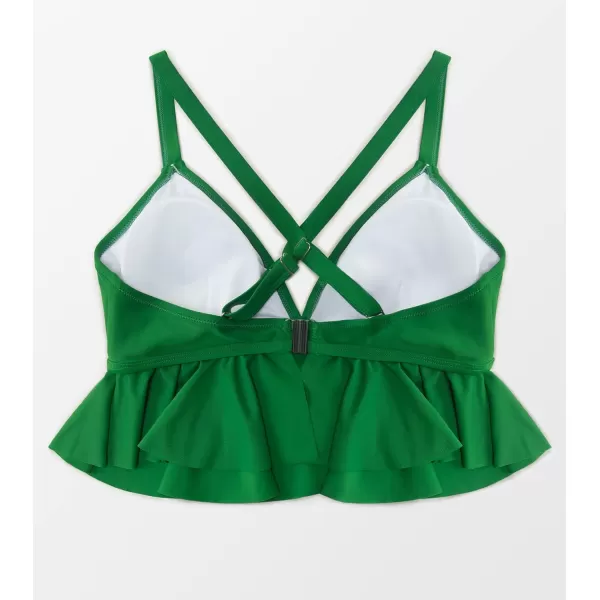 imageCUPSHE Women Swimsuit Plus Size Bikini Top Triangle Bralette Flowy Ruffle Hem with Adjustable Straps No BottomGreen