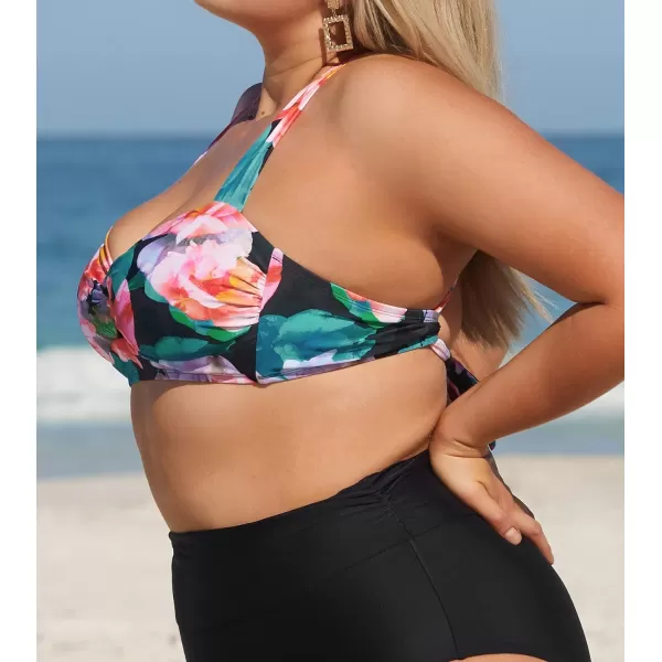 imageCUPSHE Women Swimsuit Plus Size Bikini Top Twist Front Self Tie Cross Back Retro Floral Print No BottomPink  Floral