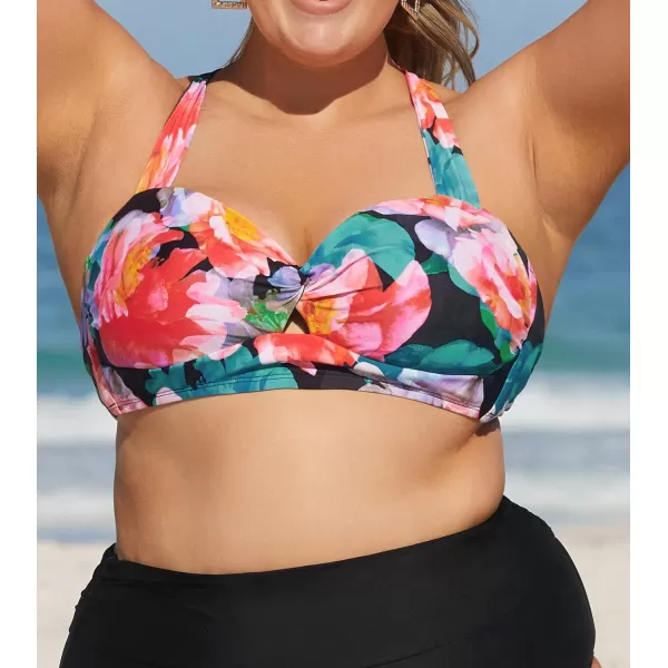 imageCUPSHE Women Swimsuit Plus Size Bikini Top Twist Front Self Tie Cross Back Retro Floral Print No BottomPink  Floral