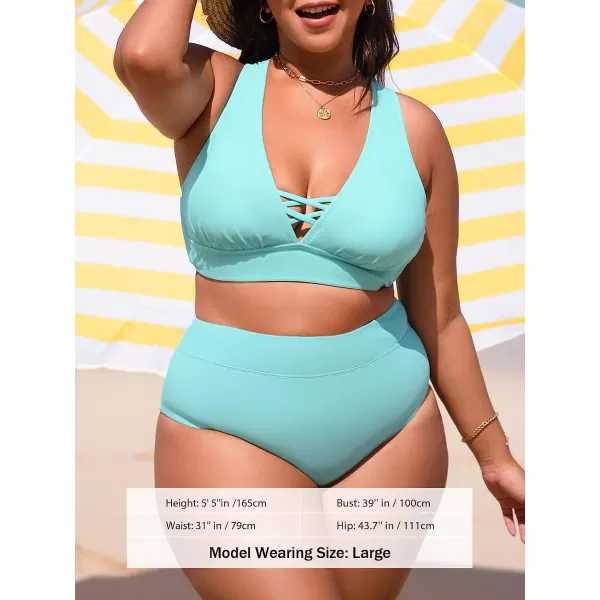 imageCUPSHE Women Swimsuit Plus Size Bikini Top V Neck Strappy Wide Straps Back TieAqua
