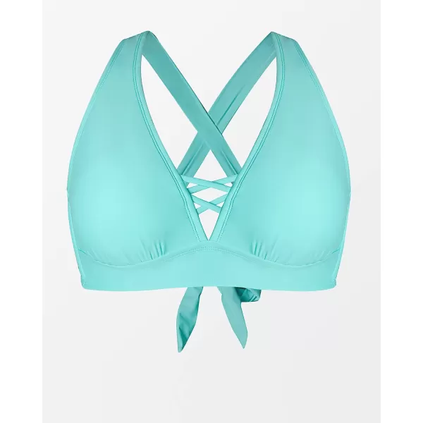 imageCUPSHE Women Swimsuit Plus Size Bikini Top V Neck Strappy Wide Straps Back TieAqua