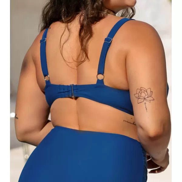 imageCUPSHE Women Swimsuit Plus Size Bikini Top V Neck Twisted Front Adjustable Straps Back Hook Swimwear No BottomBlue