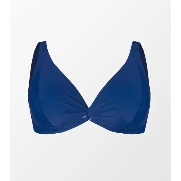 imageCUPSHE Women Swimsuit Plus Size Bikini Top V Neck Twisted Front Adjustable Straps Back Hook Swimwear No BottomBlue