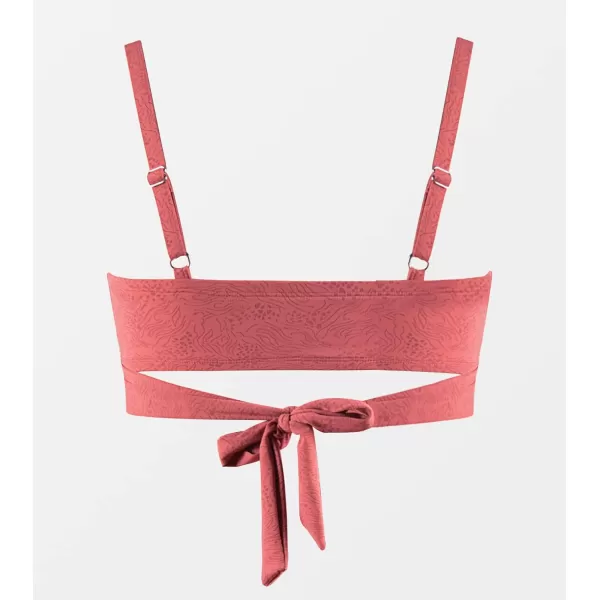imageCUPSHE Women Swimsuit Plus Size Bikini Top V Neck Wrapped Adjustable Straps Back Tie Textured Swimwear No BottomCoral Pink