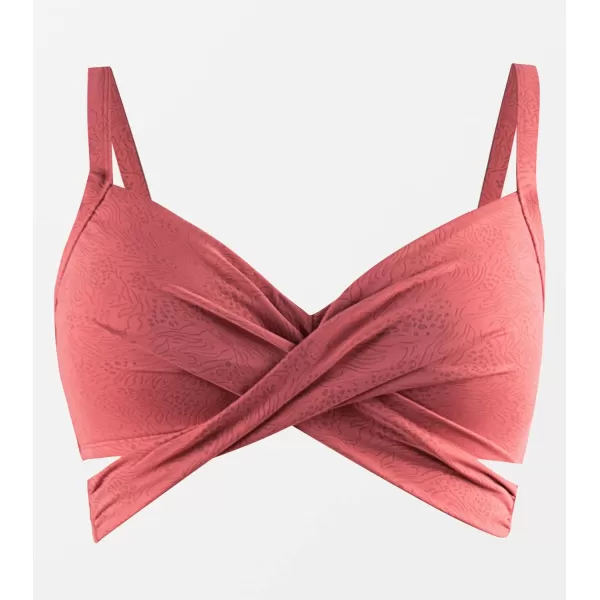 imageCUPSHE Women Swimsuit Plus Size Bikini Top V Neck Wrapped Adjustable Straps Back Tie Textured Swimwear No BottomCoral Pink
