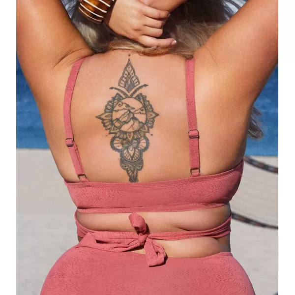 imageCUPSHE Women Swimsuit Plus Size Bikini Top V Neck Wrapped Adjustable Straps Back Tie Textured Swimwear No BottomCoral Pink