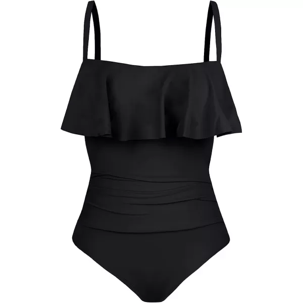 imageCUPSHE Women Swimsuit Plus Size One Piece Bathing Suit Flowy Ruffle Trim Ruched Front Tummy ControlBlack