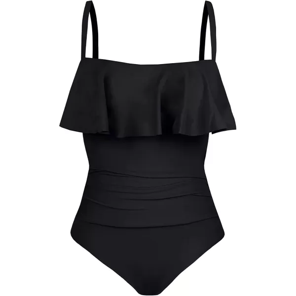 imageCUPSHE Women Swimsuit Plus Size One Piece Bathing Suit Flowy Ruffle Trim Ruched Front Tummy ControlBlack