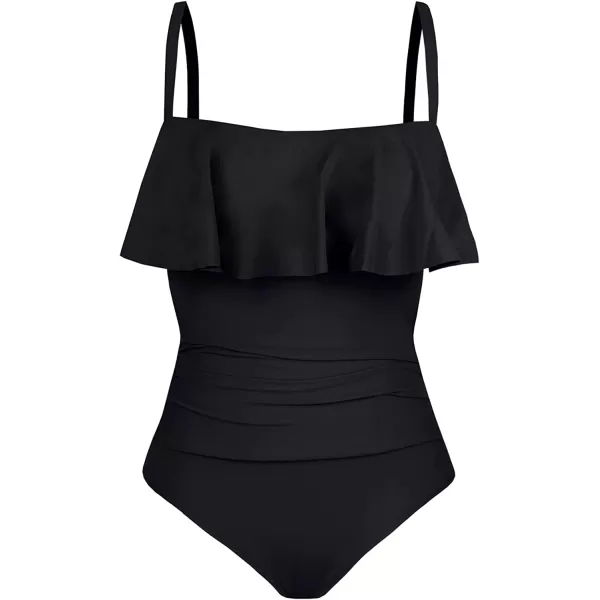 imageCUPSHE Women Swimsuit Plus Size One Piece Bathing Suit Flowy Ruffle Trim Ruched Front Tummy ControlBlack