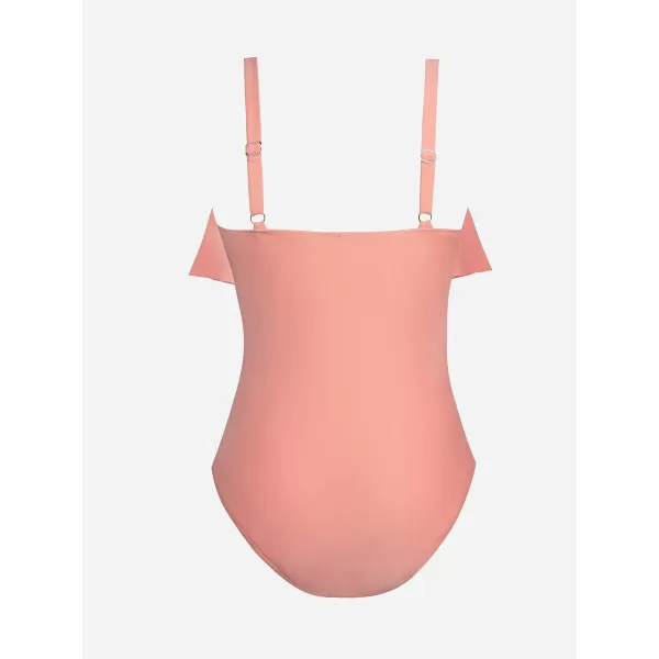 imageCUPSHE Women Swimsuit Plus Size One Piece Bathing Suit Flowy Ruffle Trim Ruched Front Tummy ControlCoral Pink