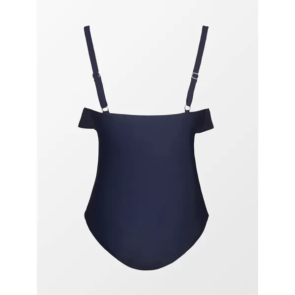 imageCUPSHE Women Swimsuit Plus Size One Piece Bathing Suit Flowy Ruffle Trim Ruched Front Tummy ControlDark Blue