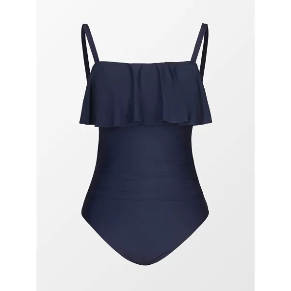 imageCUPSHE Women Swimsuit Plus Size One Piece Bathing Suit Flowy Ruffle Trim Ruched Front Tummy ControlDark Blue