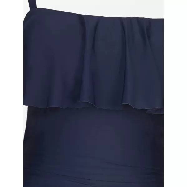 imageCUPSHE Women Swimsuit Plus Size One Piece Bathing Suit Flowy Ruffle Trim Ruched Front Tummy ControlDark Blue