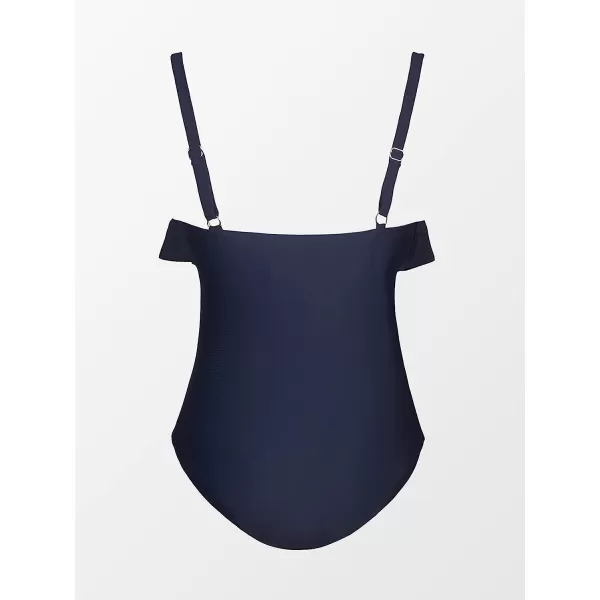 imageCUPSHE Women Swimsuit Plus Size One Piece Bathing Suit Flowy Ruffle Trim Ruched Front Tummy ControlDark Blue