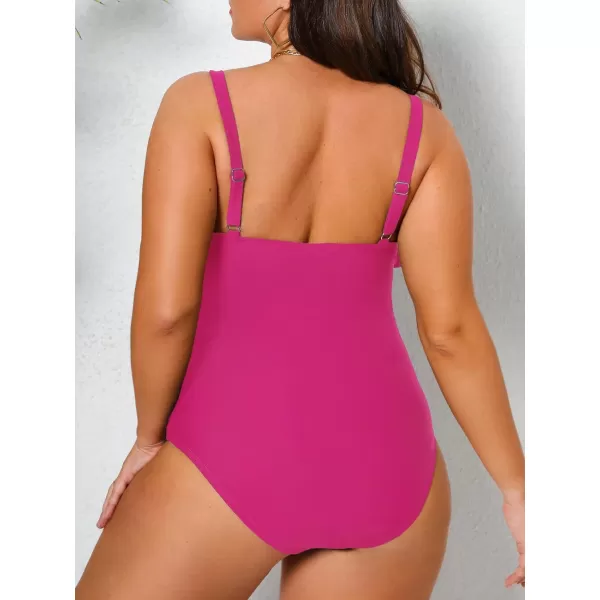 imageCUPSHE Women Swimsuit Plus Size One Piece Bathing Suit Flowy Ruffle Trim Ruched Front Tummy ControlMagenta