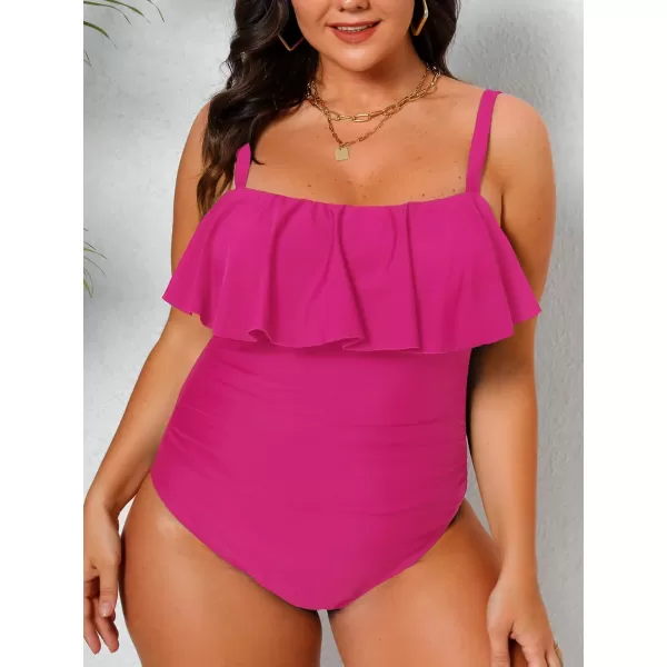 imageCUPSHE Women Swimsuit Plus Size One Piece Bathing Suit Flowy Ruffle Trim Ruched Front Tummy ControlMagenta