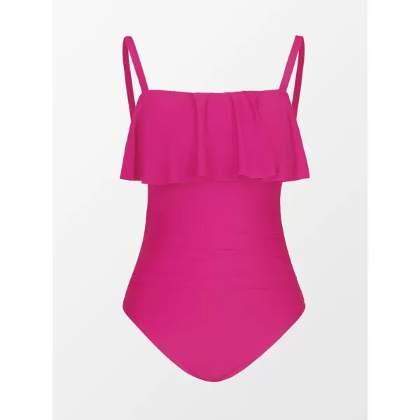 imageCUPSHE Women Swimsuit Plus Size One Piece Bathing Suit Flowy Ruffle Trim Ruched Front Tummy ControlMagenta