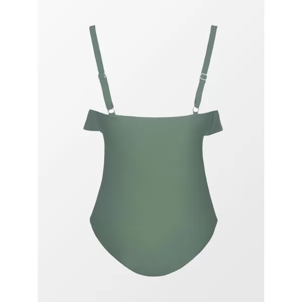 imageCUPSHE Women Swimsuit Plus Size One Piece Bathing Suit Flowy Ruffle Trim Ruched Front Tummy ControlOlive Green