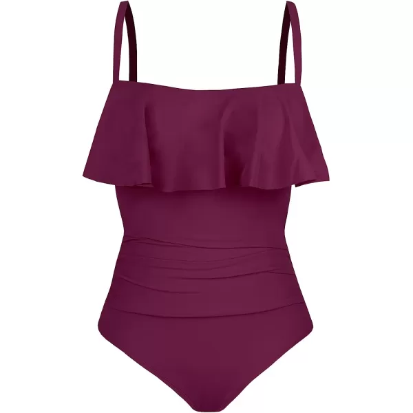 imageCUPSHE Women Swimsuit Plus Size One Piece Bathing Suit Flowy Ruffle Trim Ruched Front Tummy ControlPurple