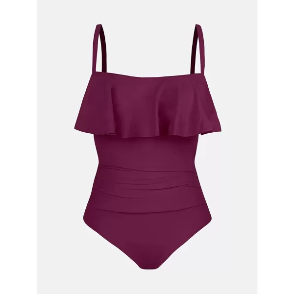 imageCUPSHE Women Swimsuit Plus Size One Piece Bathing Suit Flowy Ruffle Trim Ruched Front Tummy ControlPurple