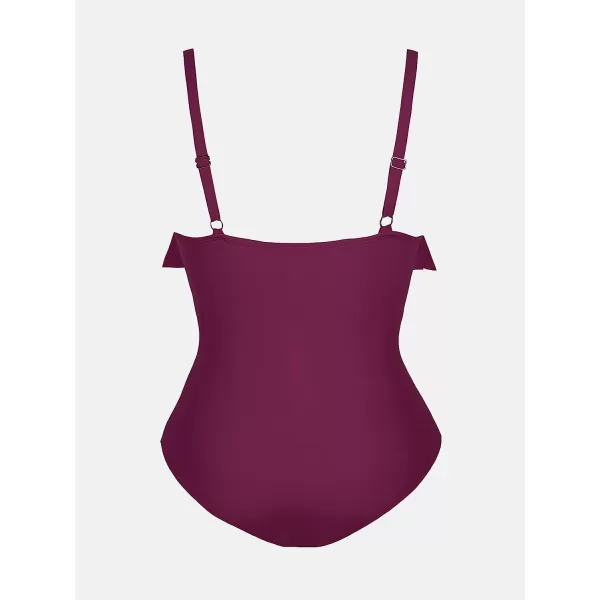 imageCUPSHE Women Swimsuit Plus Size One Piece Bathing Suit Flowy Ruffle Trim Ruched Front Tummy ControlPurple