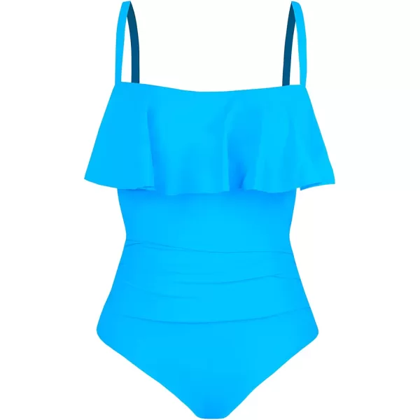 imageCUPSHE Women Swimsuit Plus Size One Piece Bathing Suit Flowy Ruffle Trim Ruched Front Tummy ControlTurquoise