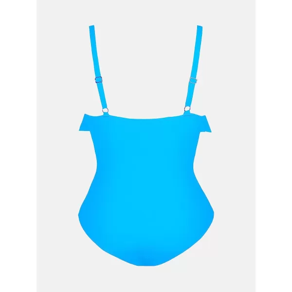 imageCUPSHE Women Swimsuit Plus Size One Piece Bathing Suit Flowy Ruffle Trim Ruched Front Tummy ControlTurquoise