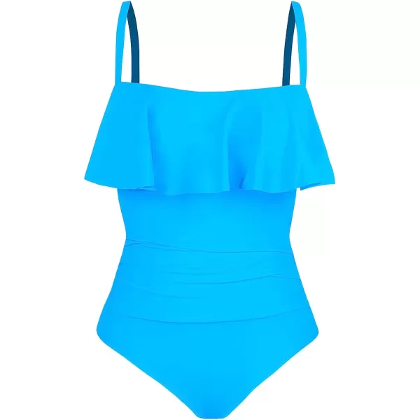 imageCUPSHE Women Swimsuit Plus Size One Piece Bathing Suit Flowy Ruffle Trim Ruched Front Tummy ControlTurquoise