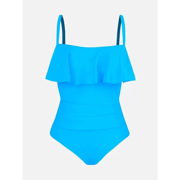 imageCUPSHE Women Swimsuit Plus Size One Piece Bathing Suit Flowy Ruffle Trim Ruched Front Tummy ControlTurquoise
