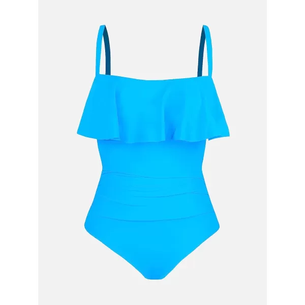 imageCUPSHE Women Swimsuit Plus Size One Piece Bathing Suit Flowy Ruffle Trim Ruched Front Tummy ControlTurquoise