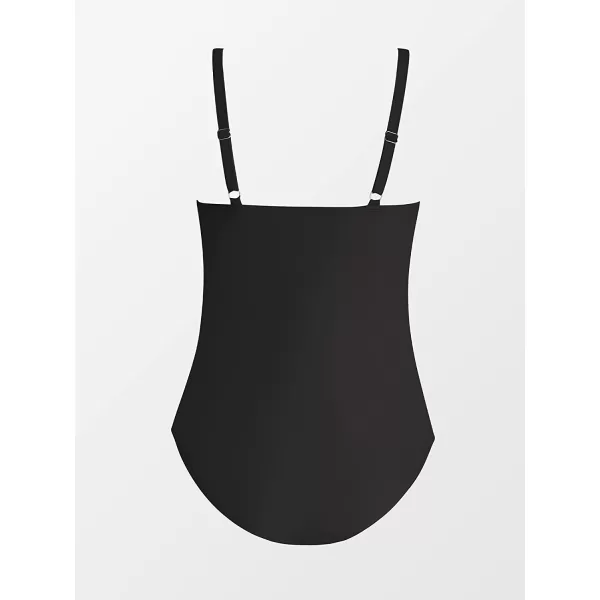 imageCUPSHE Women Swimsuit Plus Size One Piece Bathing Suit Ruched Tummy Control Front Crisscross V NeckBlack
